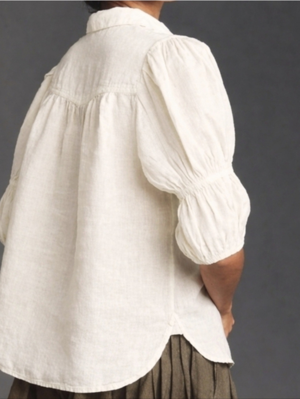 100 Linen Anthropologie Tallulah Puff Sleeve Buttondown Top Pilcro Cream Small
